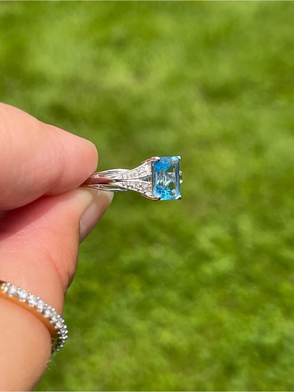 Swiss Blue Topaz and White Zircon Ring